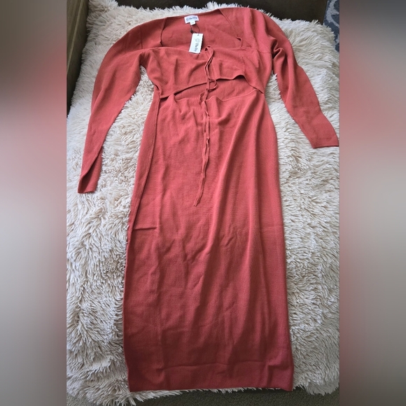 The Drop Women's Corbin Long-Sleeve Halter Detail Cutout Midi Dress #857 - Picture 2 of 9